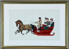 Vanderbilt Schlitten, Original holiday greeting card Weihnachtsillustration