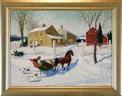 Chasing the Sleigh, Original Holiday Greeting Card Weihnachtsillustration