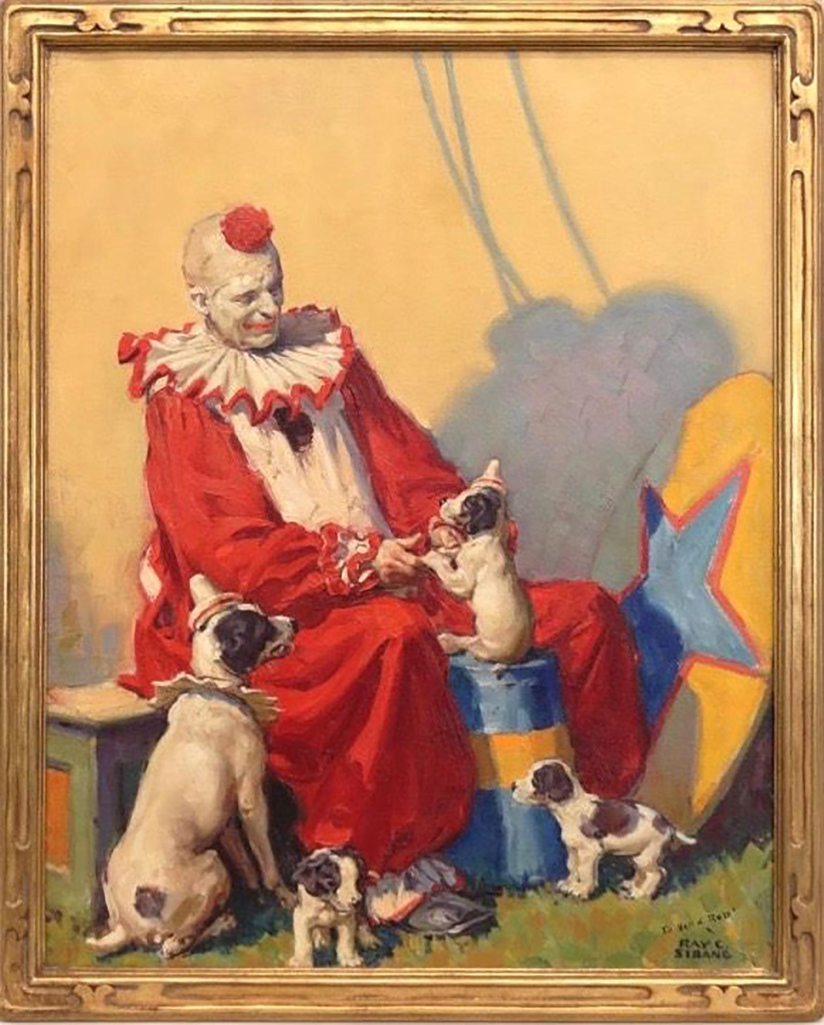 Circus Clown with Dogs, Cover for Country Gentleman, April 1929 - Painting by Ray Strang