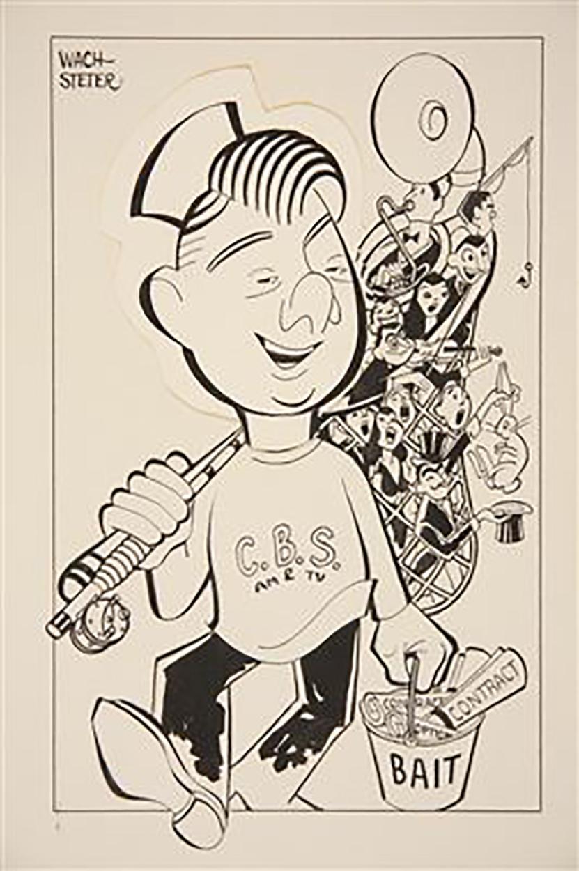 George Wachsteter Figurative Art - Caricature of Arthur Godfrey as a Talent Fisherman for CBS