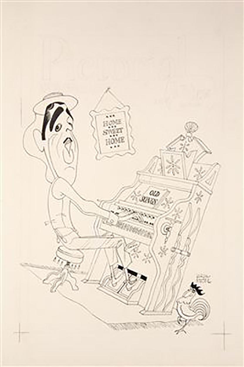 George Wachsteter Figurative Art - Caricature of Tennessee Ernie Ford at a Pump Organ