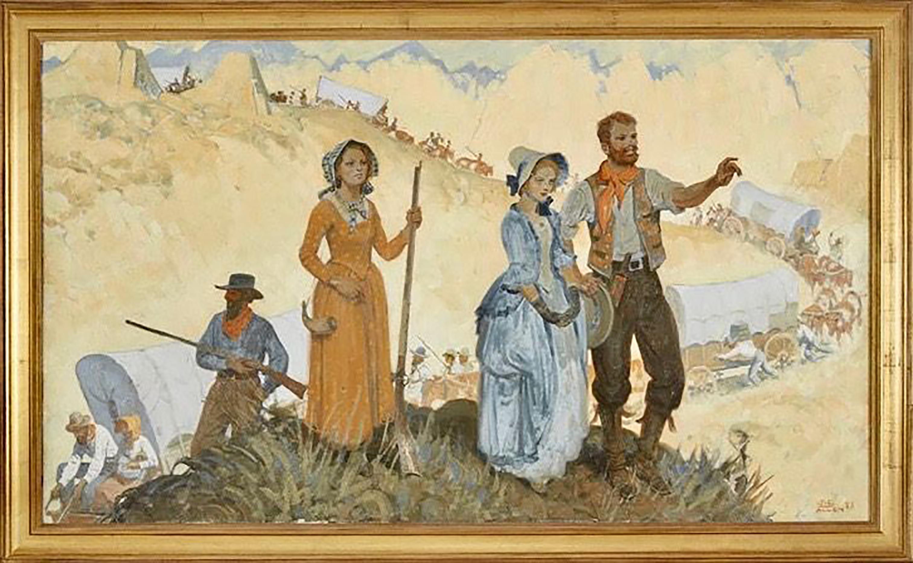 Settlers and Wagon Train, 1933 - Art by James Edmund Allen
