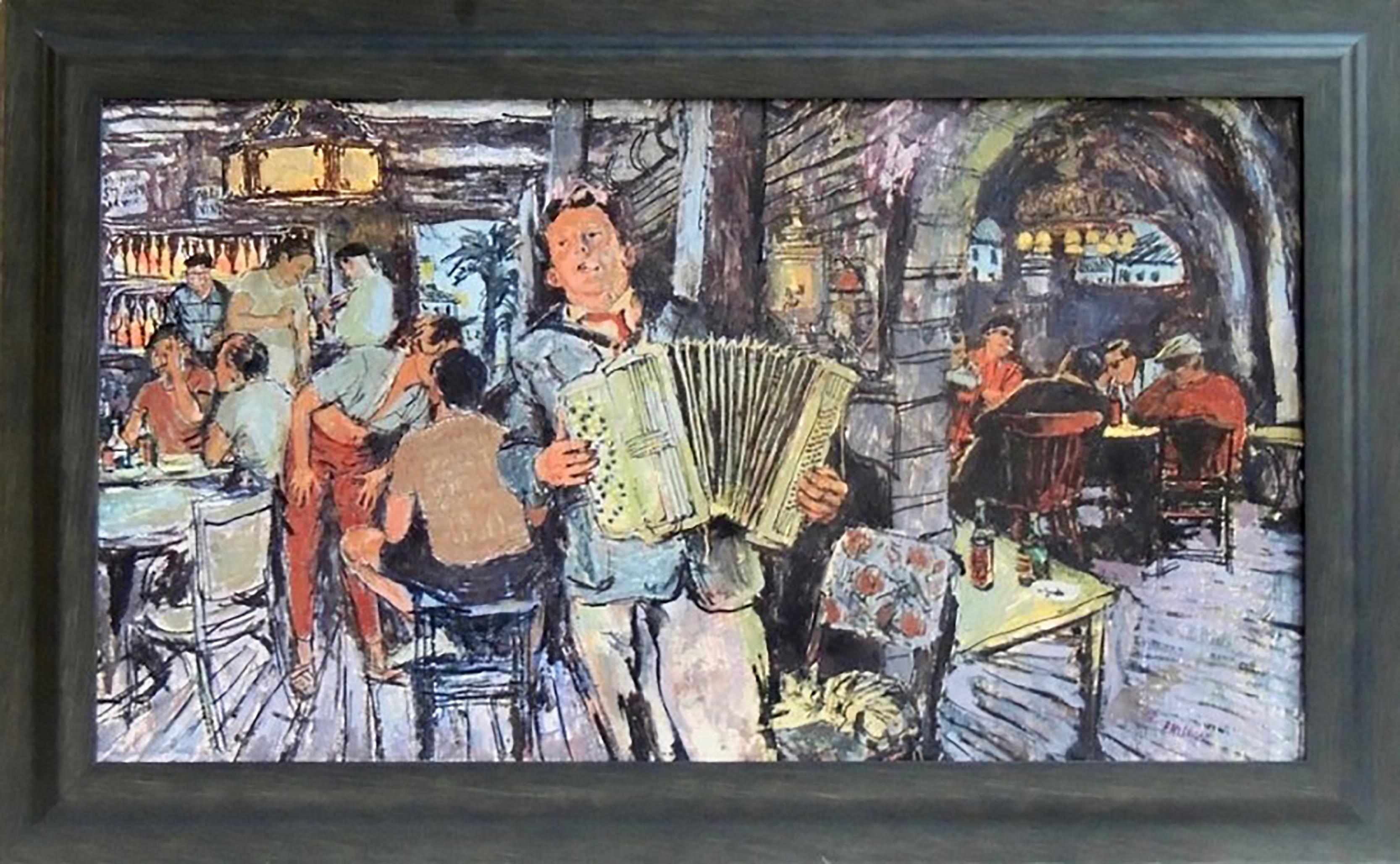 Accordion Player in Tavern - Art by Marvin Friedman
