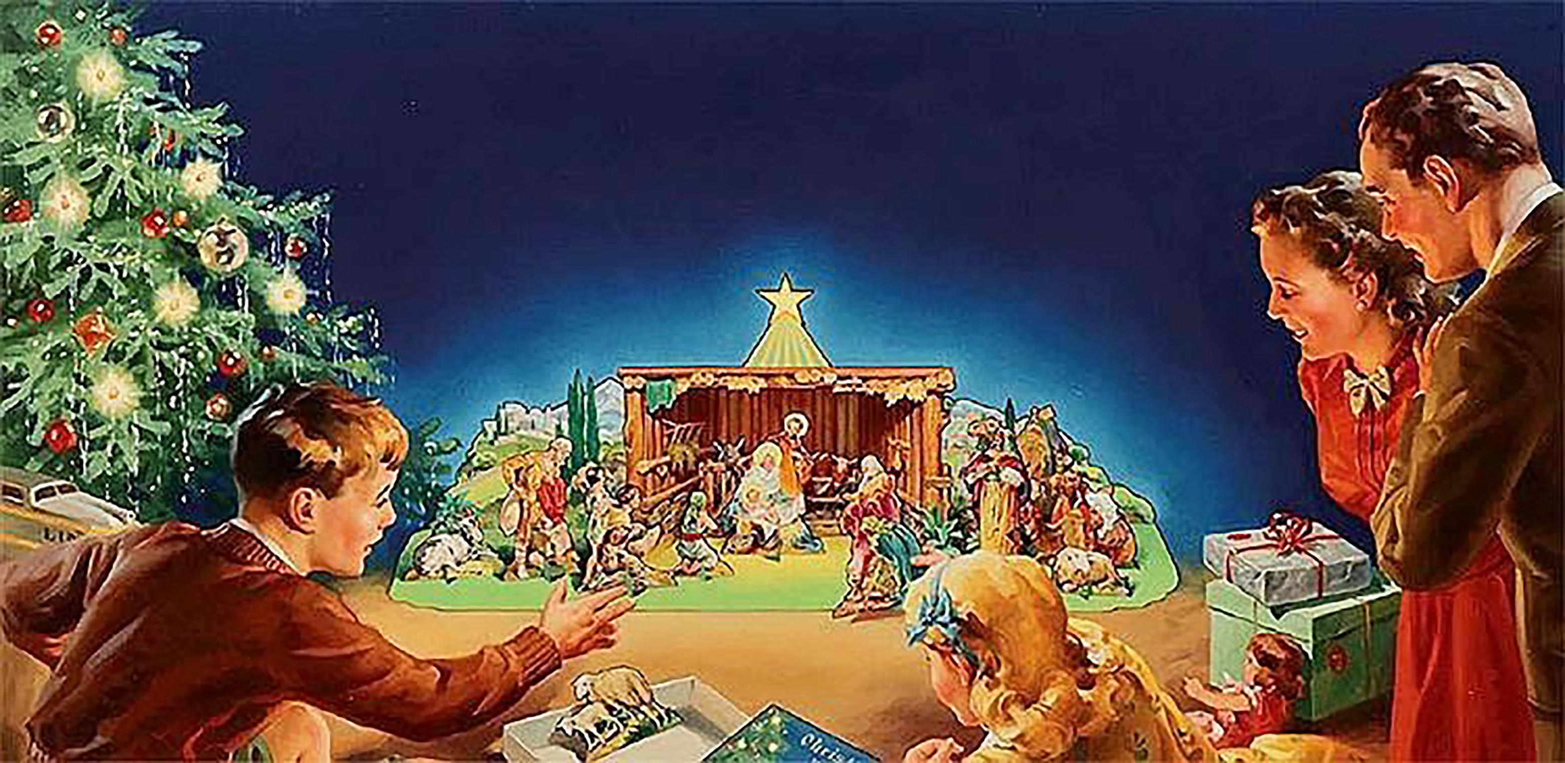 George Hinke Figurative Painting - Christmas Manger Set - A Product Illustration