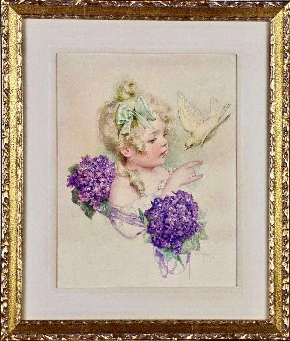 Girl with Bird and Violets - Art by Maud Humphrey