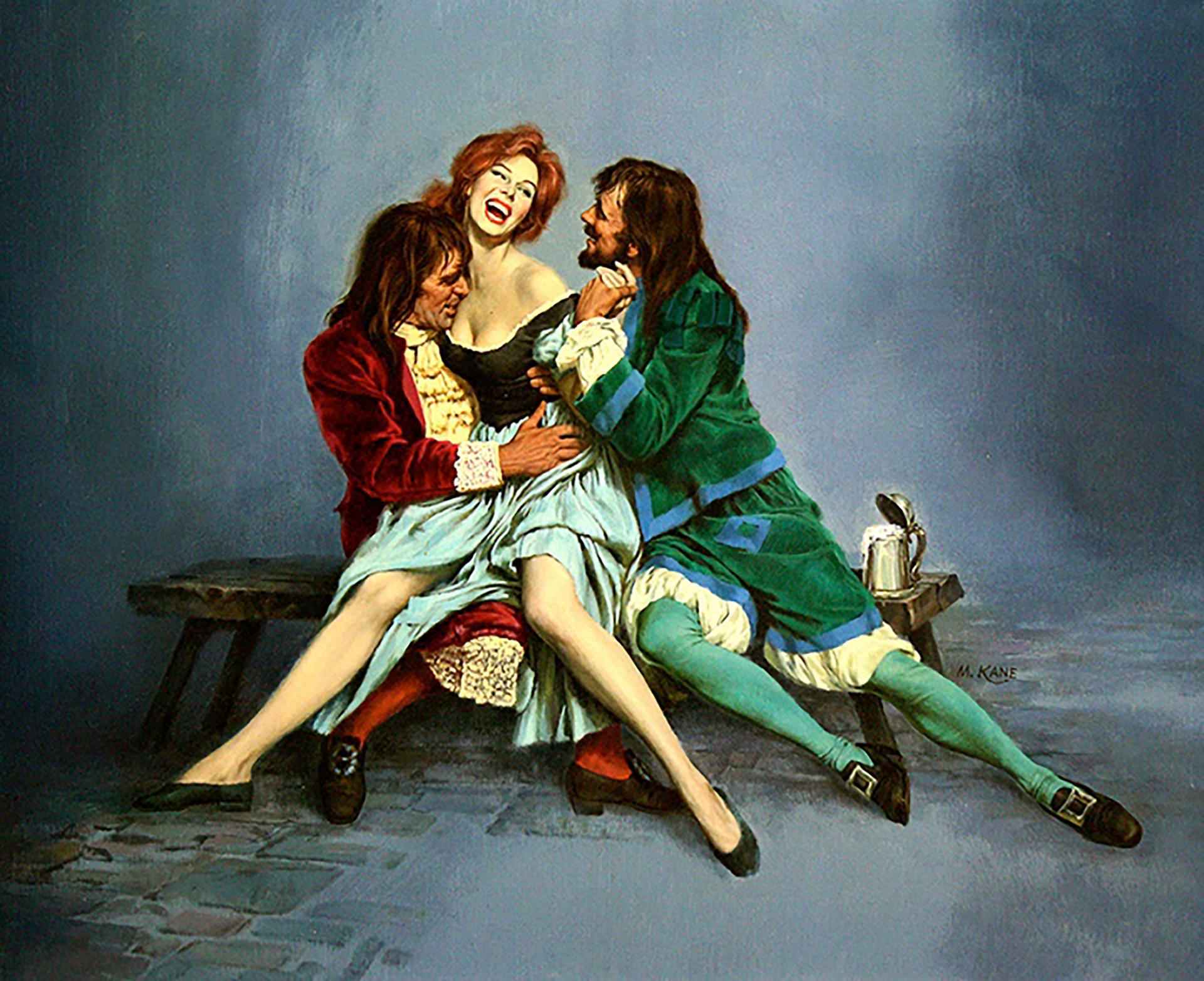 Morgan Kane Figurative Painting - Two Cavaliers with Harlot