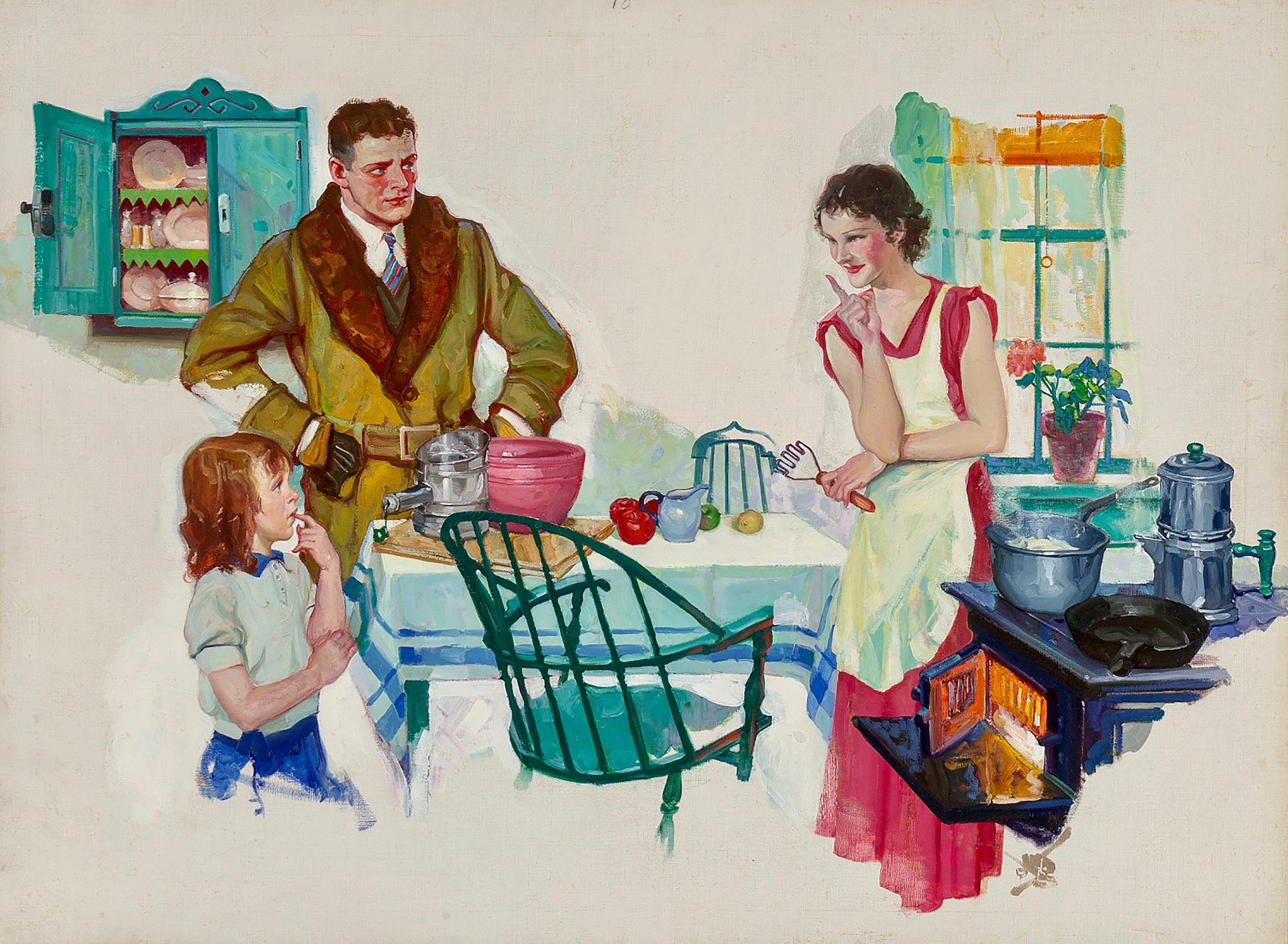 Jes William Schlaikjer Figurative Painting - Family Breakfast, 1935