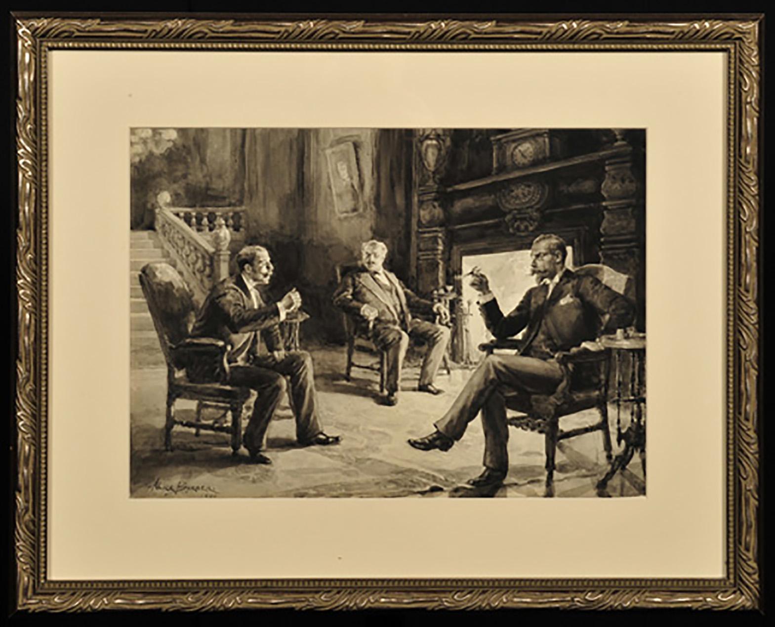 Men in Discussion Fireside - Art by Alice Barber Stephens