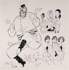 Caricatur des Öffnens von Zero Mostel in „Fiddler on the Roof“