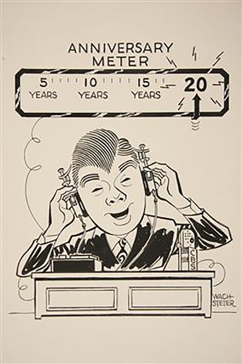 Caricature for NYC Radio Host, Arthur Godfrey, with "Anniversary Meter"