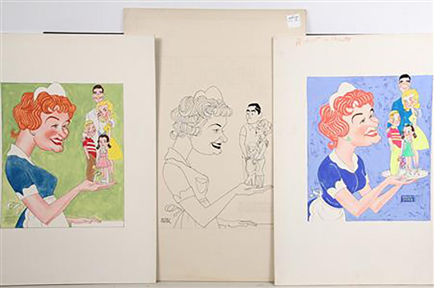 George Wachsteter Figurative Art - Three Versions Caricatures of Shirley Booth as NBC's "Hazel"