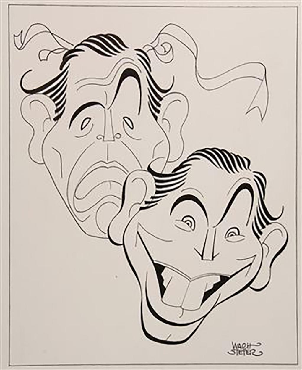 George Wachsteter Figurative Art – Milton Berle als griechische Masken der Komödie und Tragödie