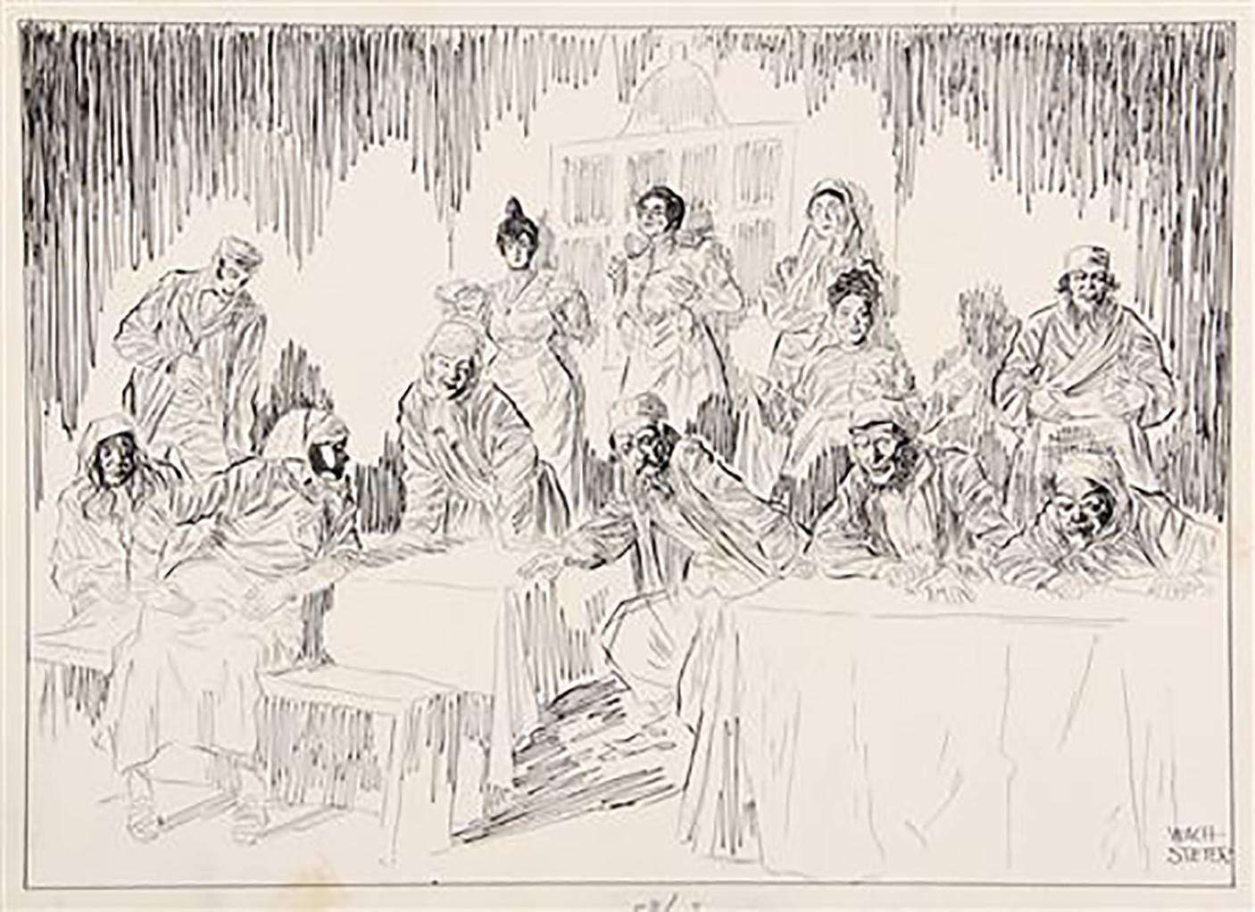 Figurative Art di George Wachsteter - 1948 Presentazione della Compagnia Habima di Israel di "Il Dybbuk" in replica con "D. A.".