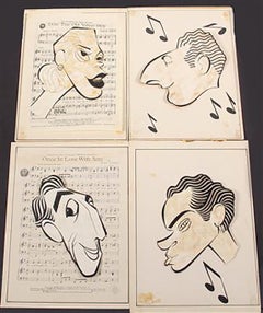 Four Caricatures for Layouts for Stars of Four Long-Running ca 1950 Broadwa