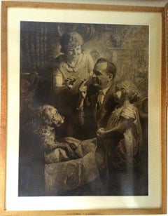 Padre che fuma una sigaretta circondato dalla famiglia