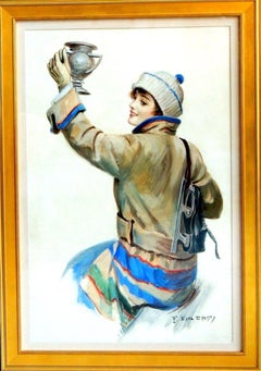 Skating Woman, American Art Works Calendar Illustration, 1917