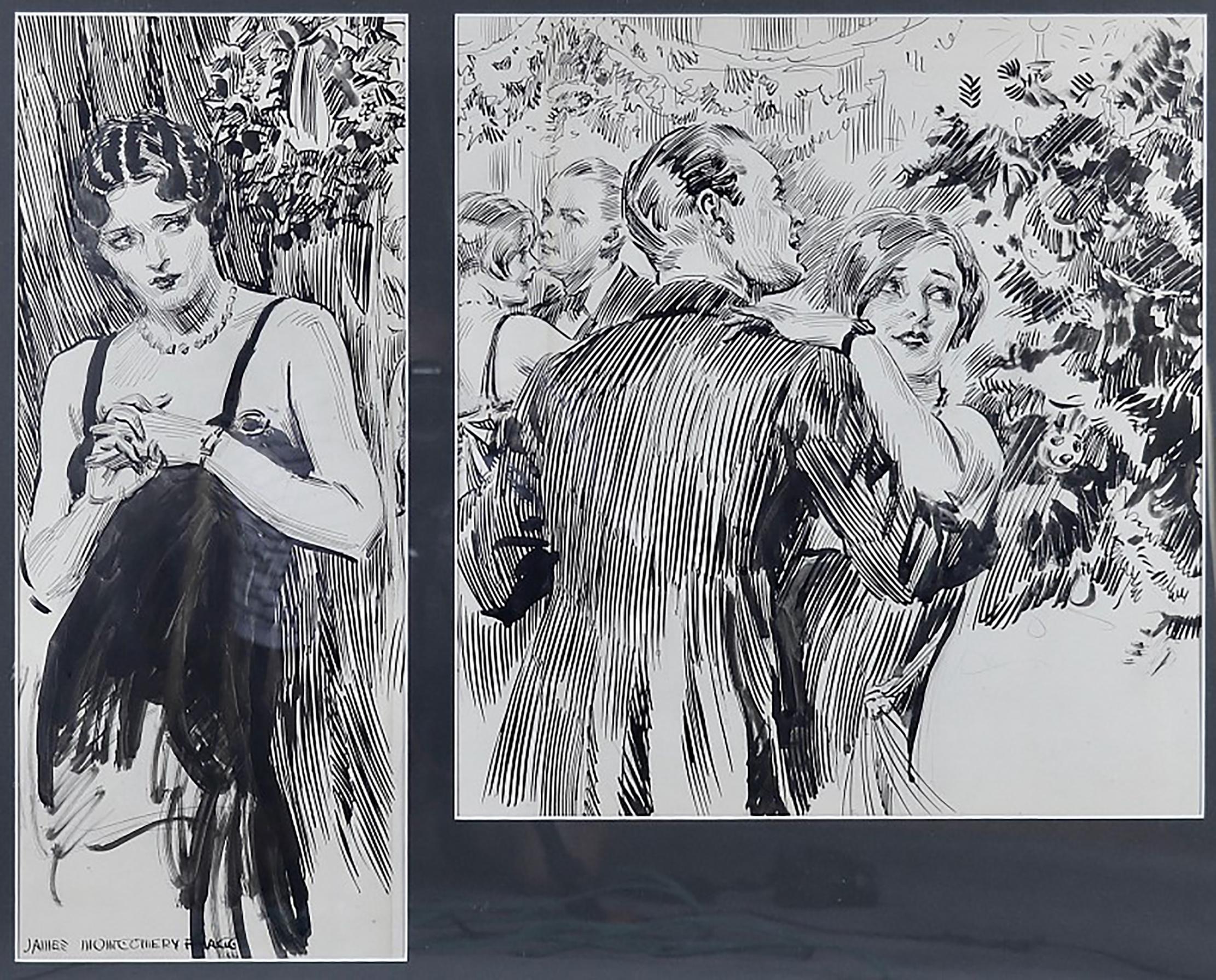 James Montgomery Flagg Figurative Art - Dancing with Woman Overlooking