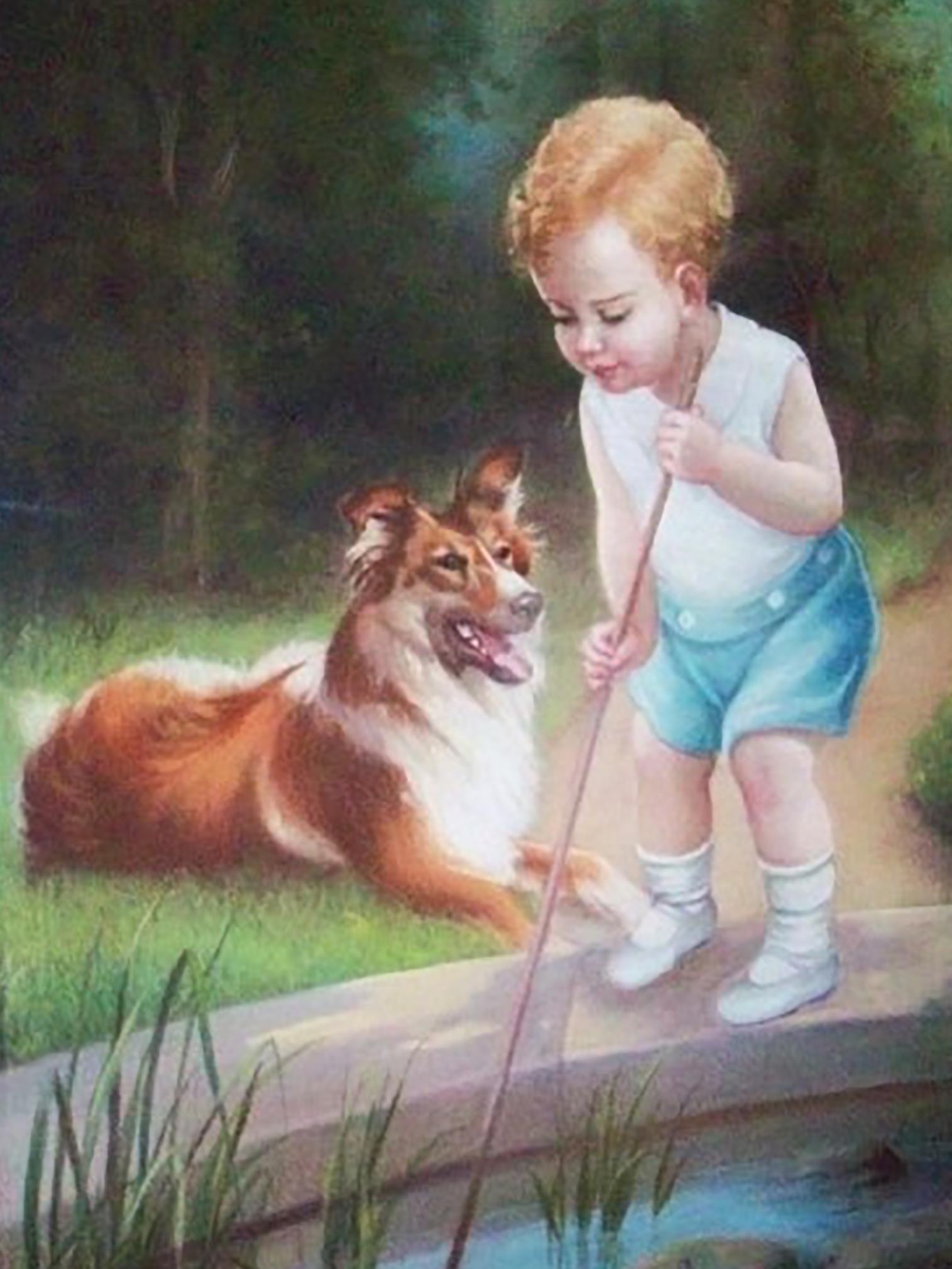 Figurative Painting di Ben Hiebel - Ragazzo e Collie