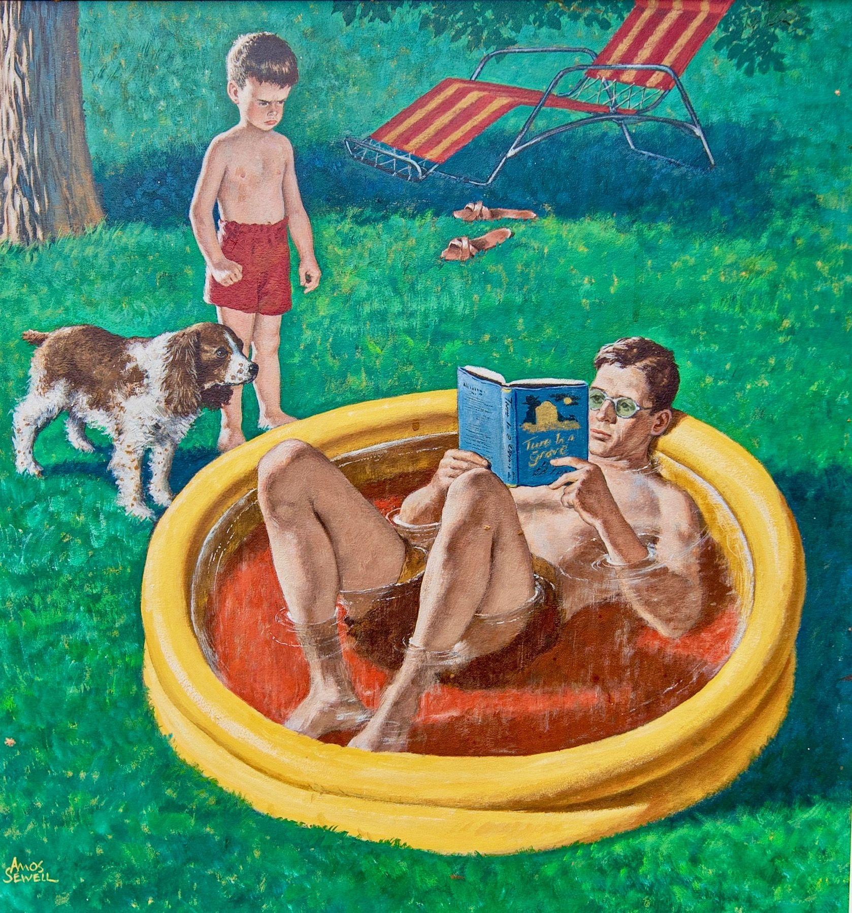 Amos Sewell Figurative Art - Wading Pool, Saturday Evening Post Cover