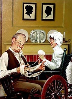 Il nonno aiuta a lavorare a maglia