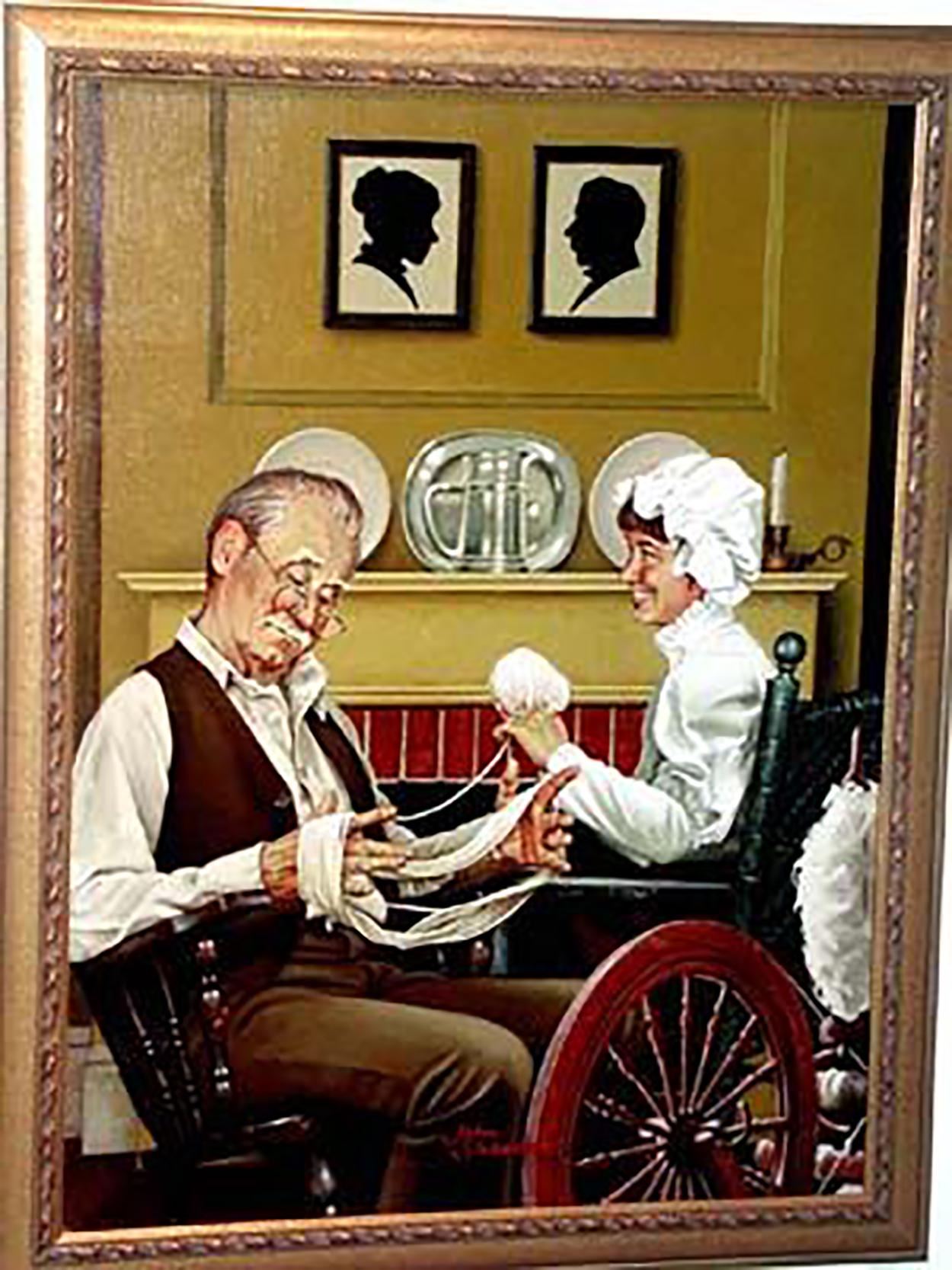 Grandfather Helps with Knitting - Painting by John Slobodnik