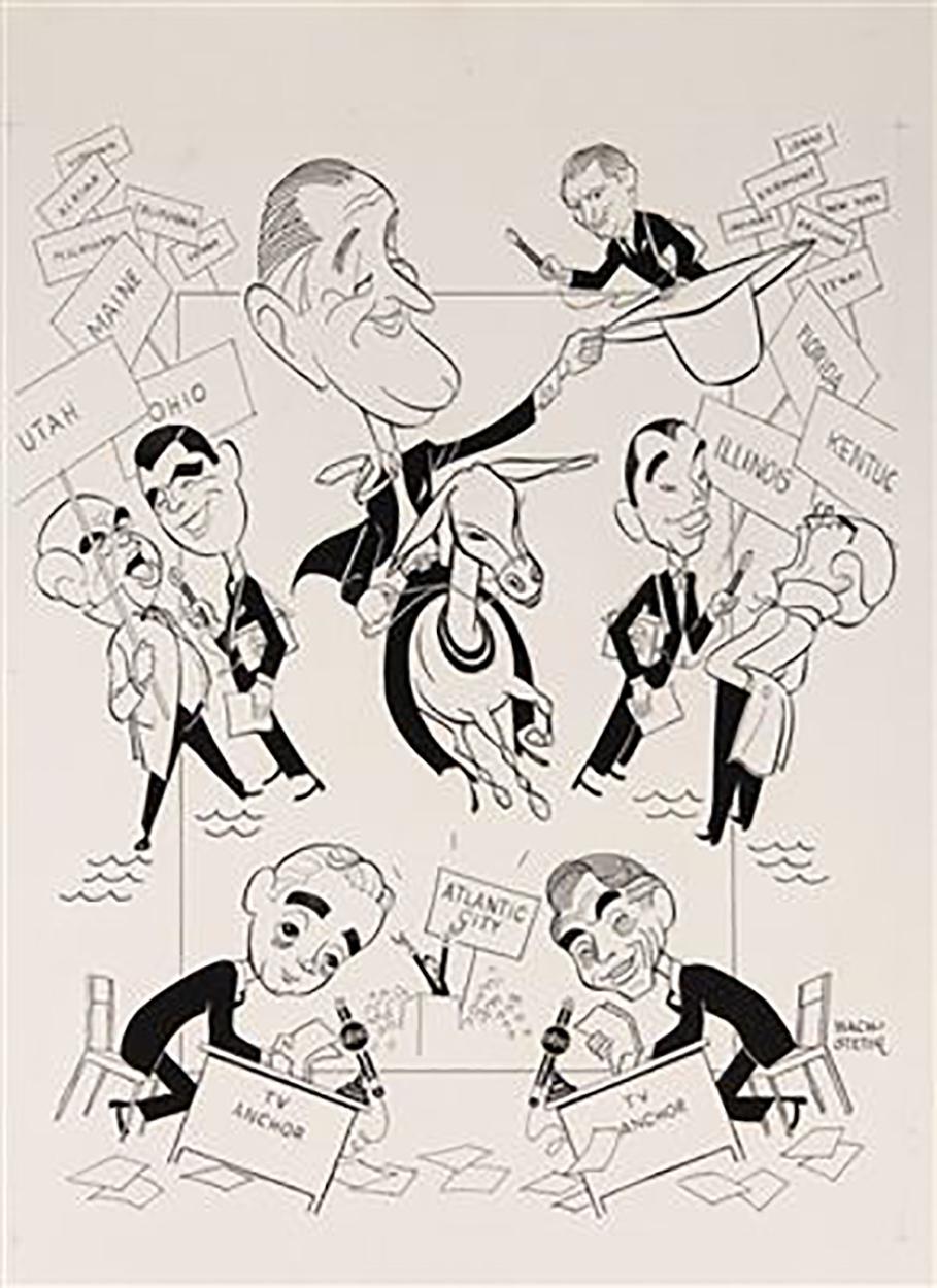 Figurative Art George Wachsteter - Lyndon Baines Johnson chevauchant à la victoire lors du Congrès national démocratique de 1964