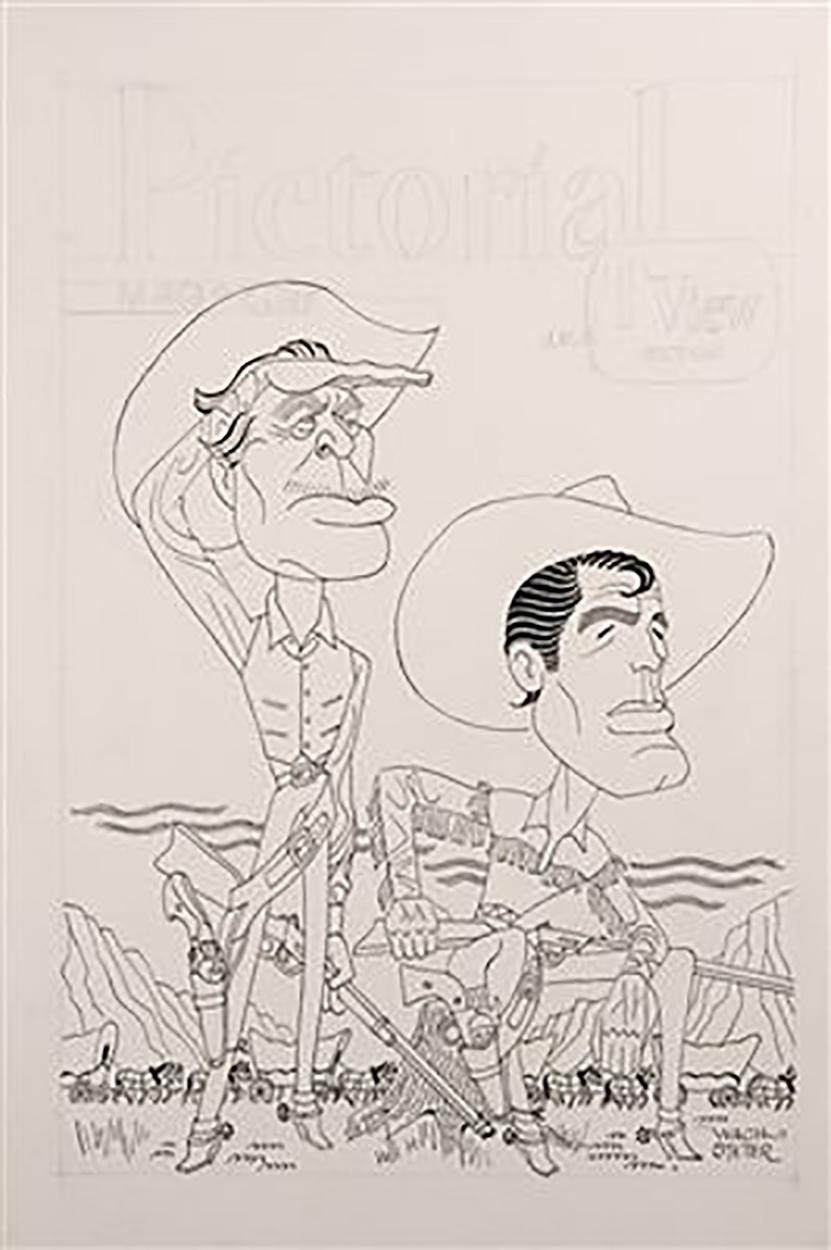 George Wachsteter Figurative Art – Caricature-Porträt von Ward Bond und Robert Horton für „ „Wagon Train“