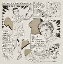 Cartoon showing Tennis Players Manuel Santana and Billie Jean King at Wimbledon