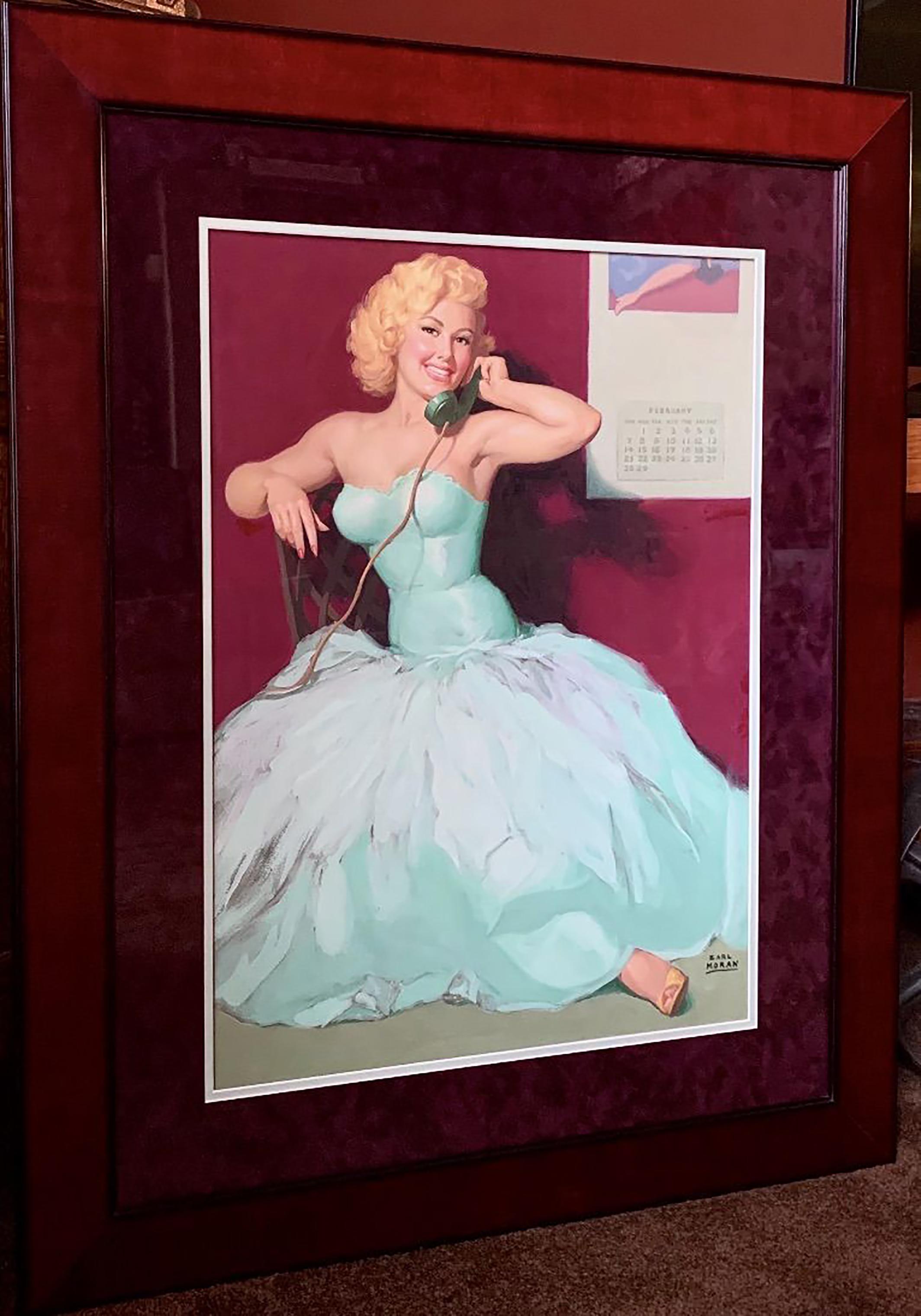 Figurative Art di Earl Moran - Bella ragazza al telefono