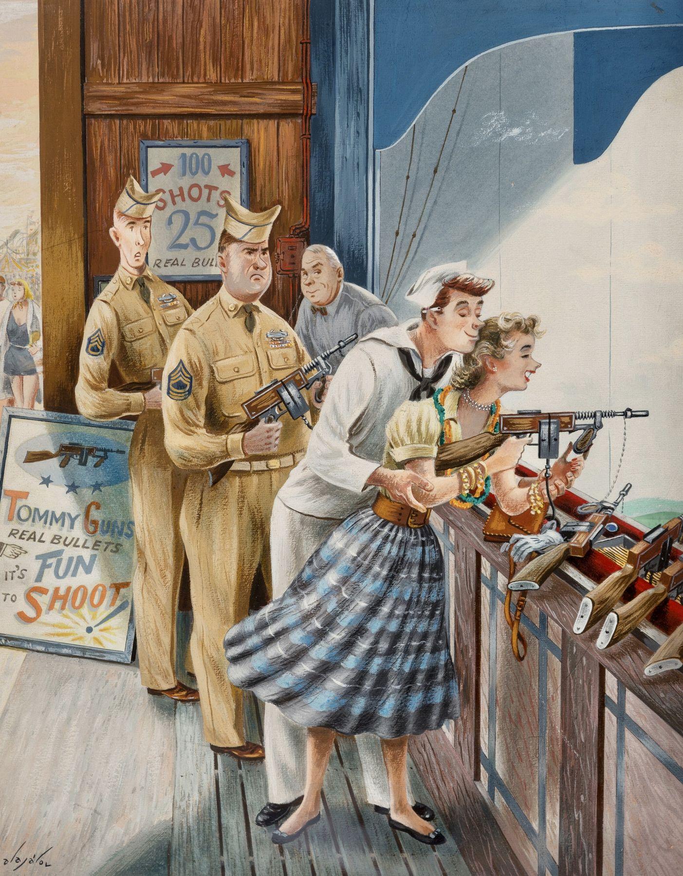 Constantin Alajalov Interior Art - Shooting Gallery, Saturday Evening Post Cover