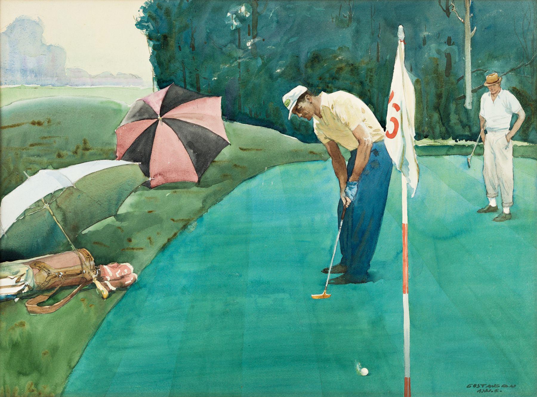 Leland Gustavson Figurative Art - Golfer Putting