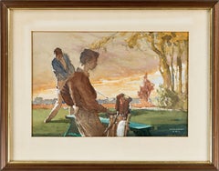 Golfer and Caddie at Sunset