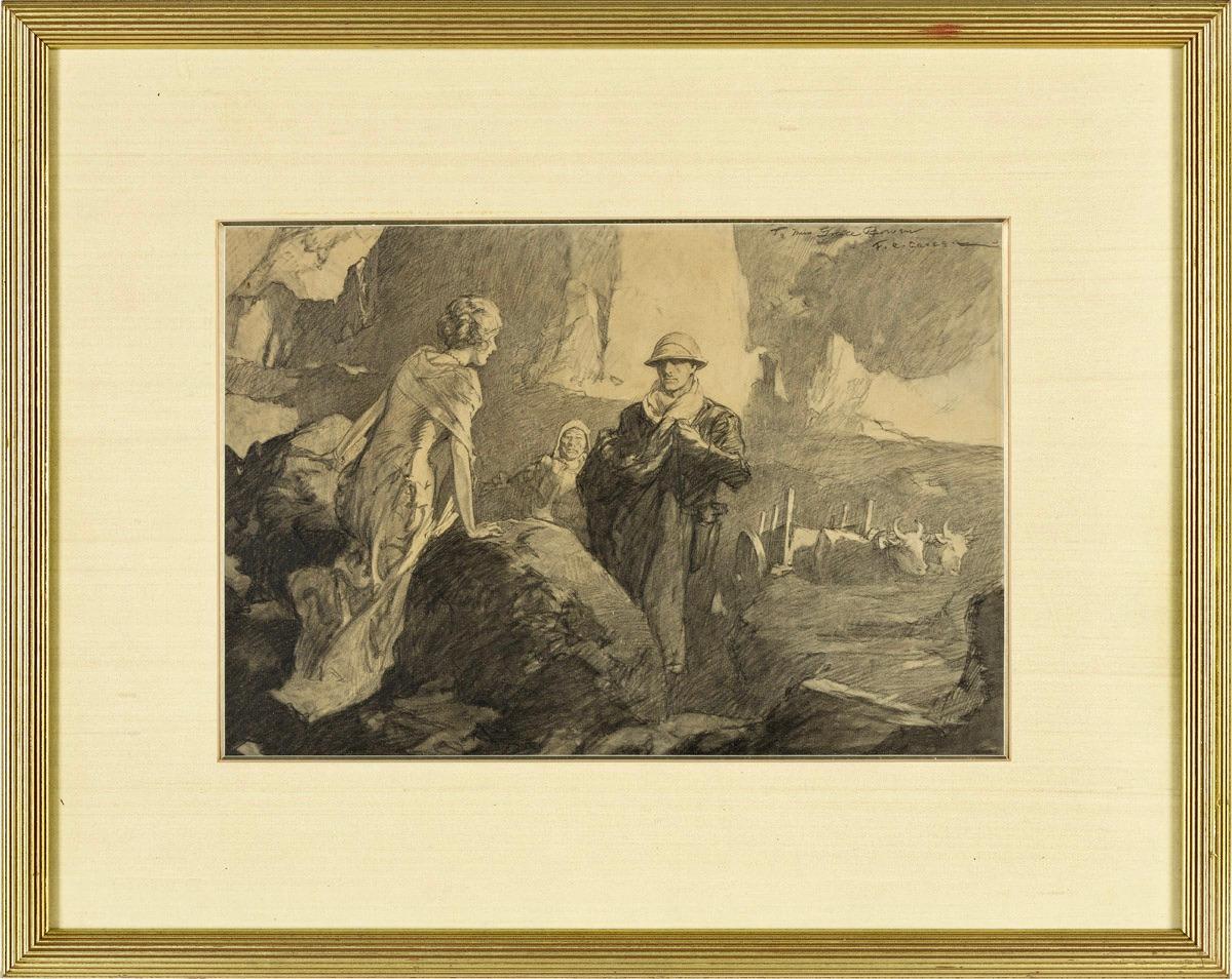 "Man and Woman Talking with Oxen in Background" Probable Story Illustration - Art by Frederic Gruger
