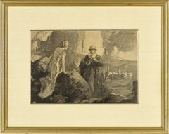 Antique "Man and Woman Talking with Oxen in Background" Probable Story Illustration