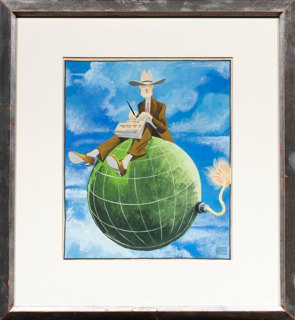 Harry Truman: I'm Sitting on Top of the World - Blue Figurative Art by Albert Al Hirschfeld