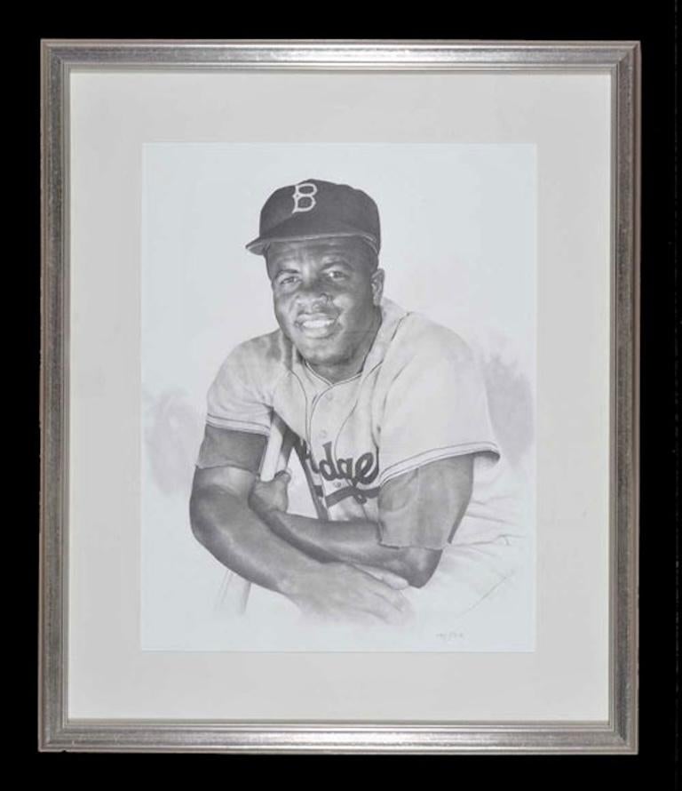 Portrait of Baseball Player Jackie Robinson, Brooklyn Dodgers - Art by Ron Stark