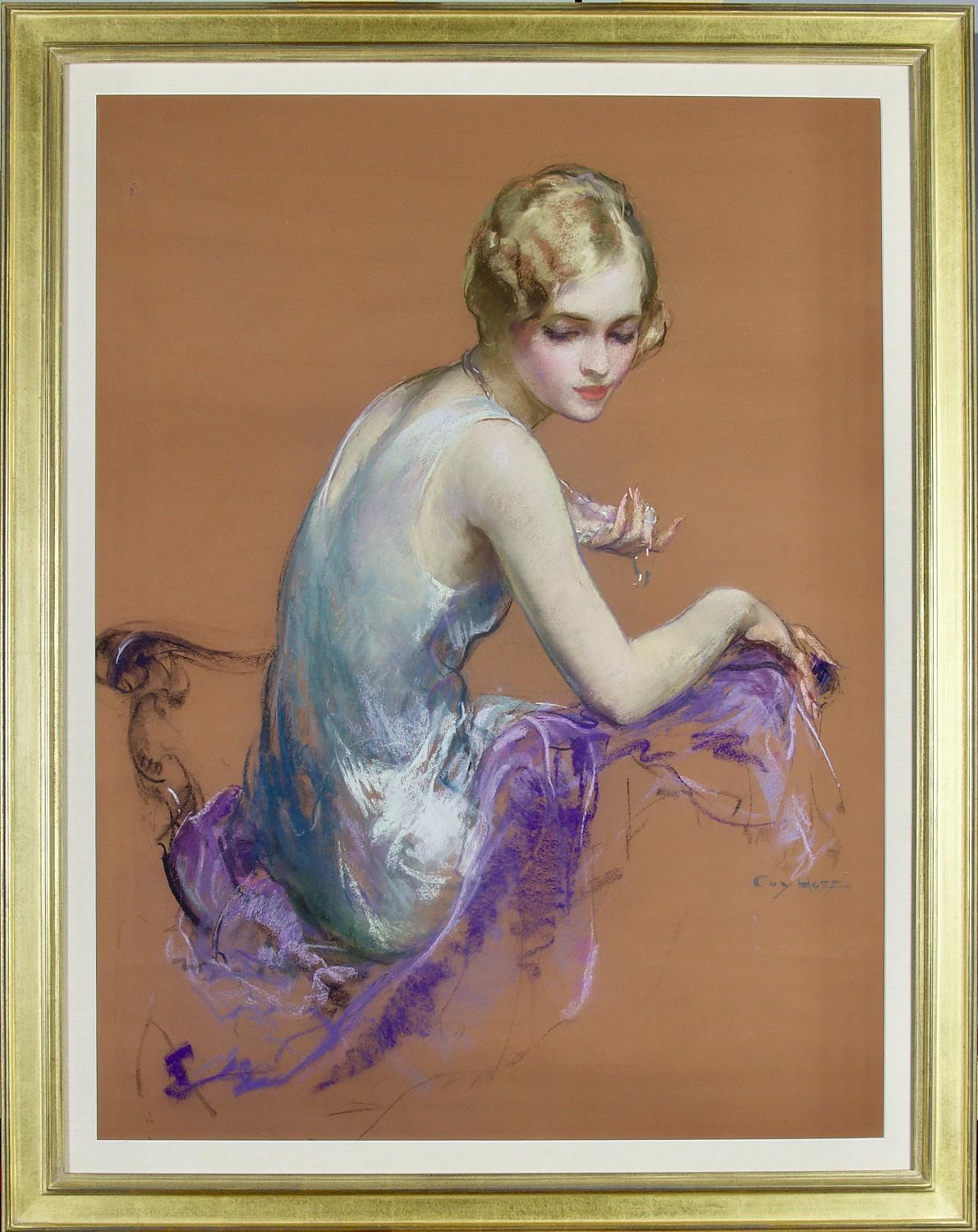 Pastellfarbenes Porträt einer Frau, Originalcover für The Saturday Evening Post – Art von Guy Hoff