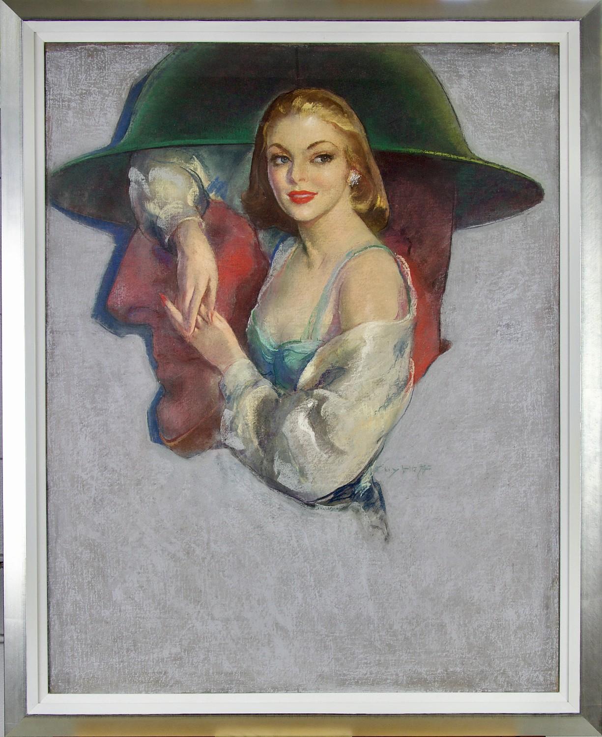 Frau mit Kopf eines Soldaten im Hintergrund – Art von Guy Hoff