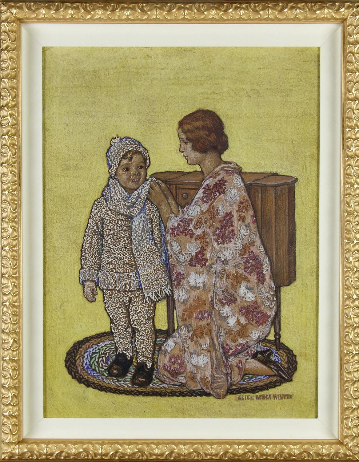 Copertina originale della rivista Needlecraft, gennaio 1928 - Art di Alice Mary Beach Winter