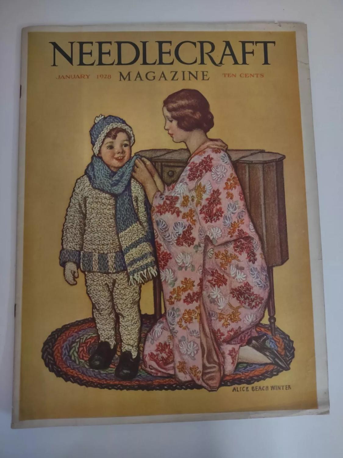 Copertina originale della rivista Needlecraft, gennaio 1928 - Interior Art Marrone di Alice Mary Beach Winter