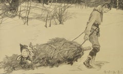 "Stealing a ride by hanging on the branches" Christmas Story Illustration