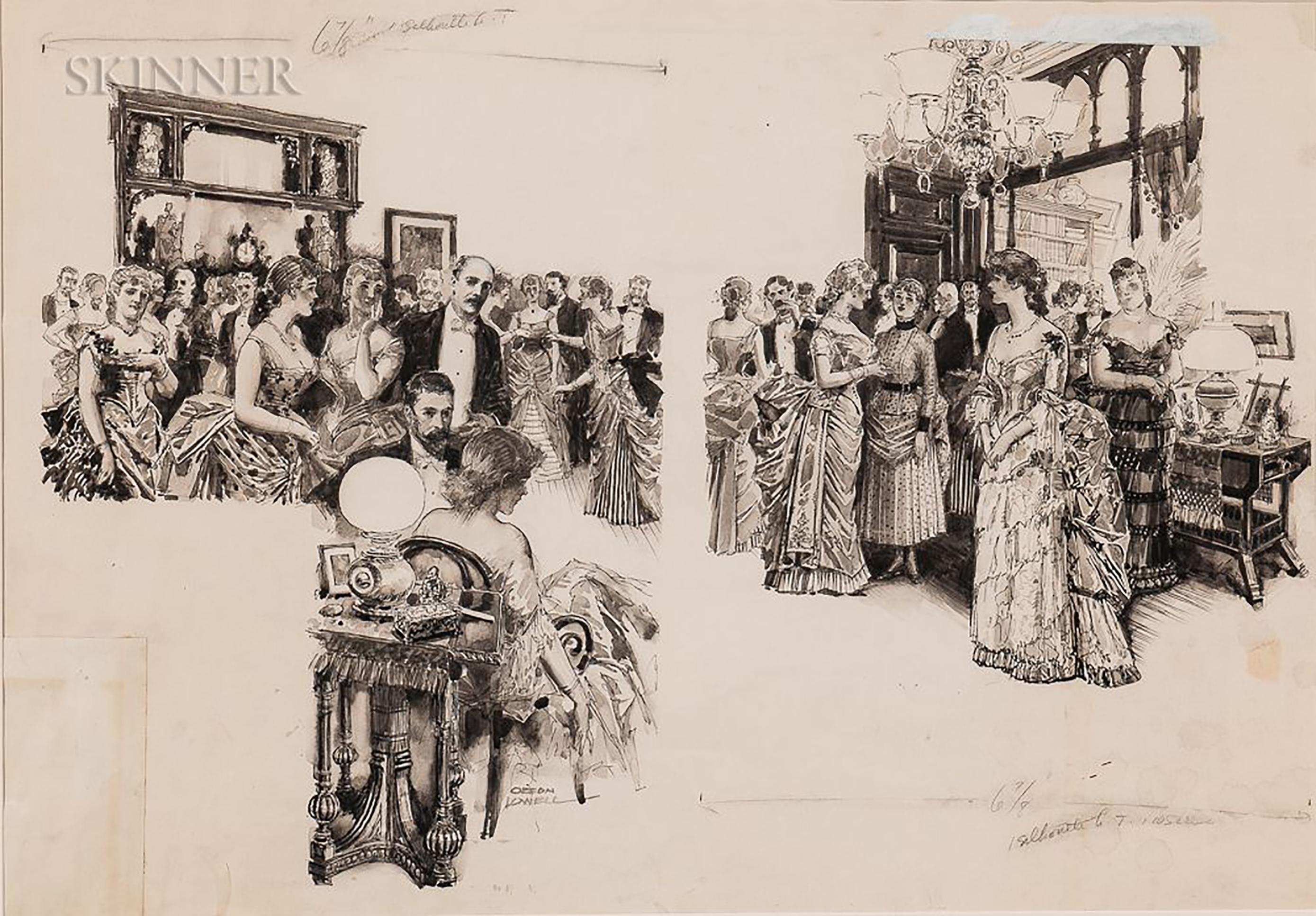 Orson Byron Lowell Figurative Art – Social Gathering, soziales Zusammentreffen