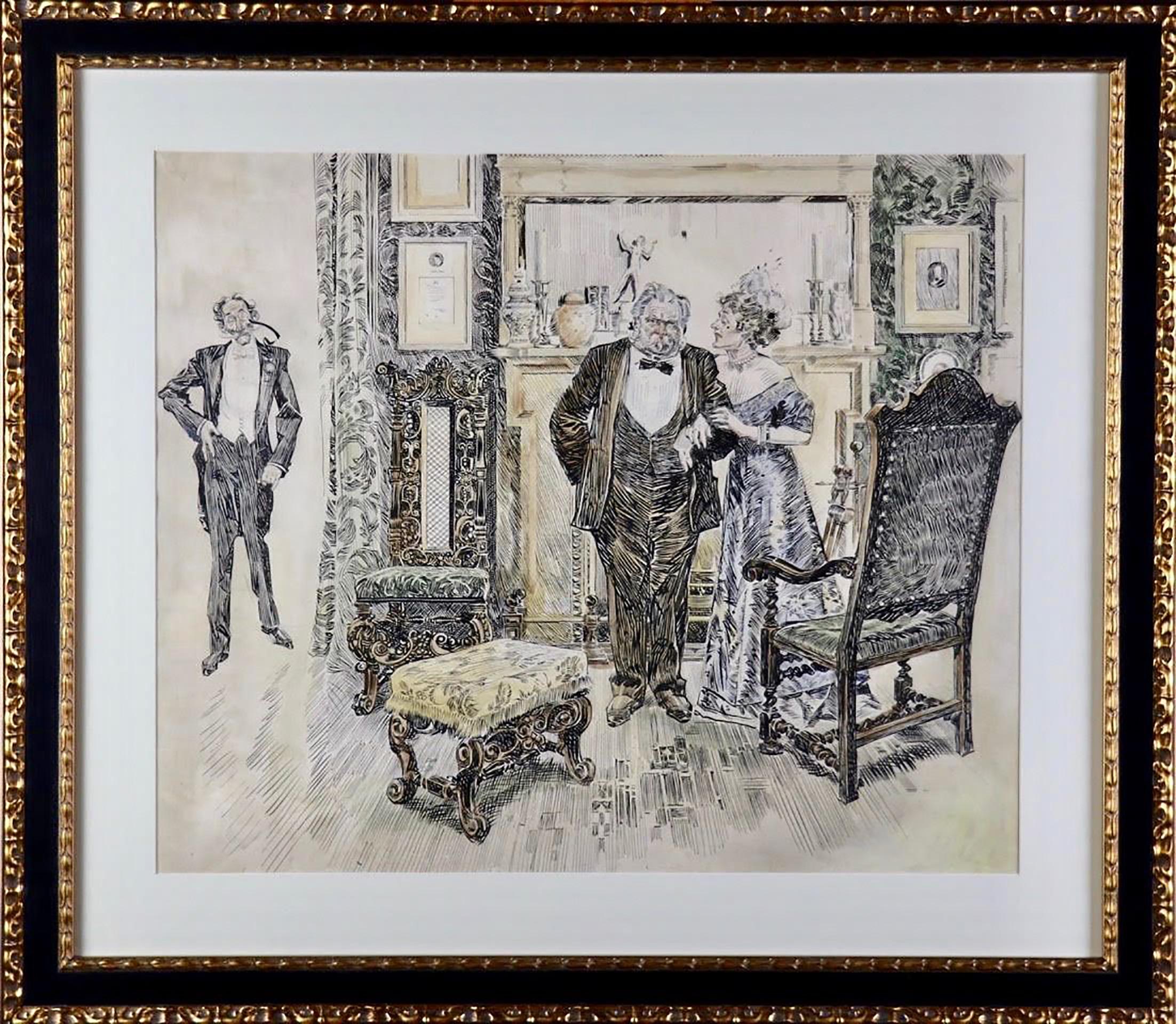 Father, Daughter and Antique Suitor - Art by Orson Byron Lowell