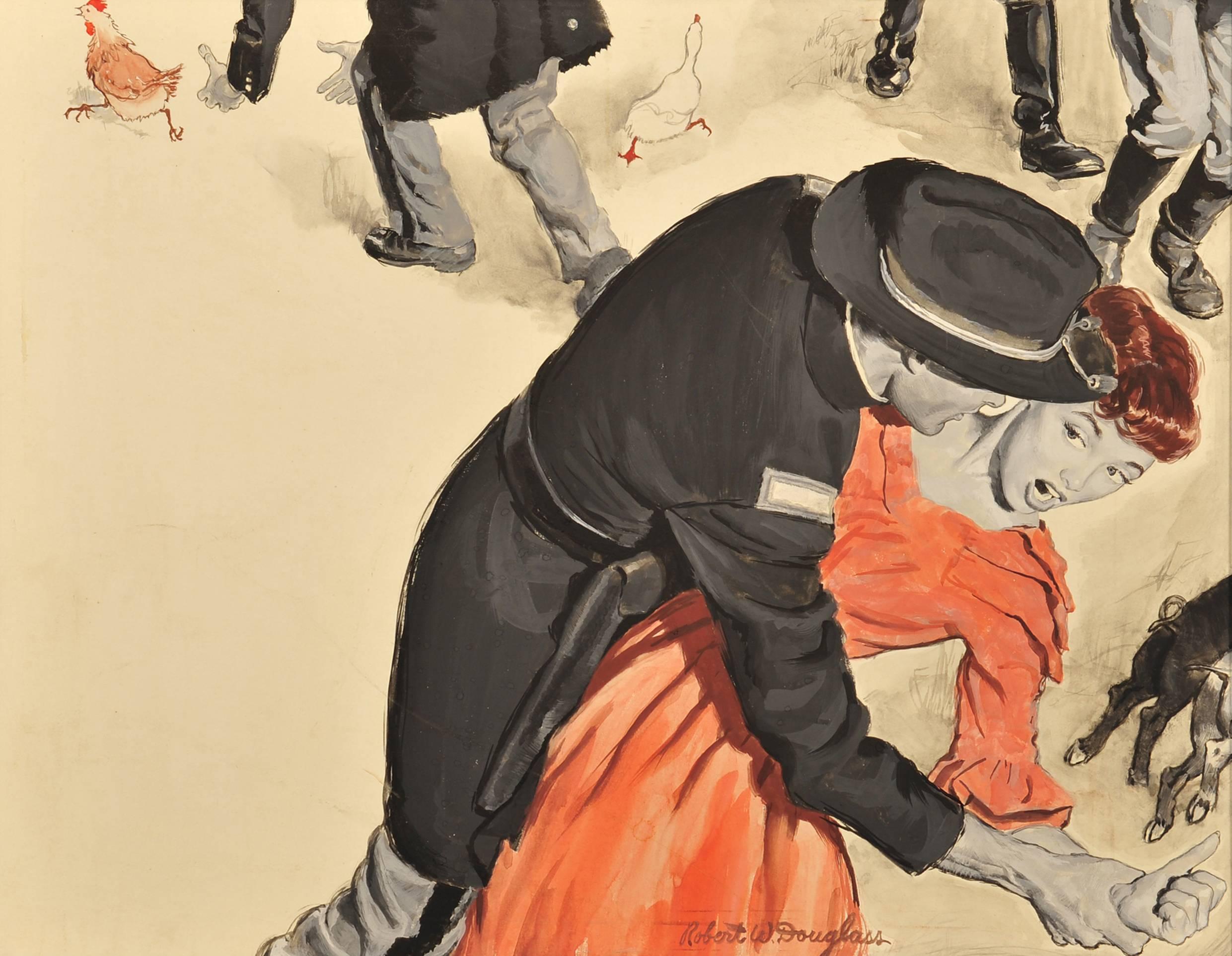 Robert Douglas Figurative Painting – Soldaten schlagen Frauen und Bauerntiere an