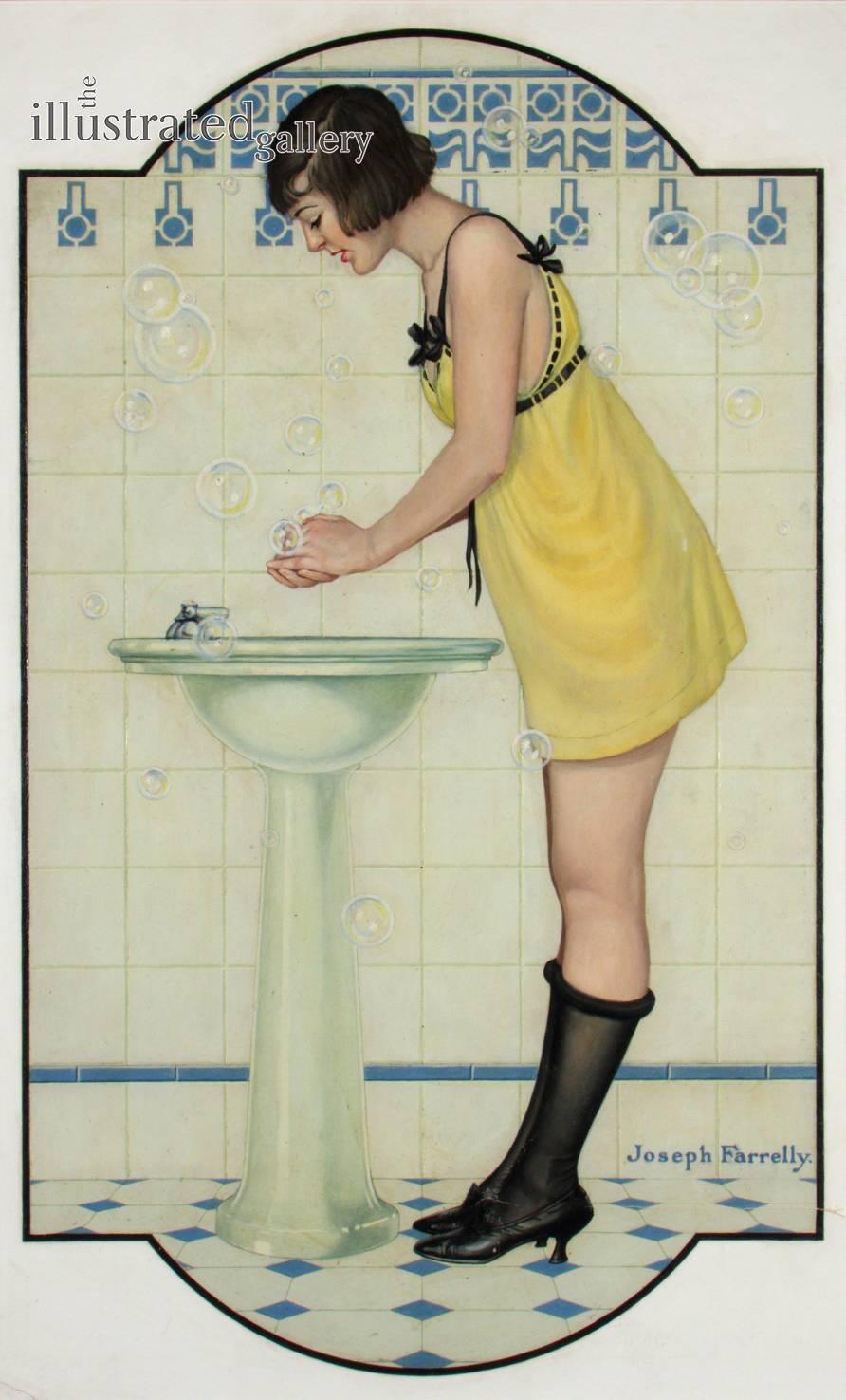 Portrait Painting Joseph Farrelly - Girl at the Sink (Fille au lavabo)