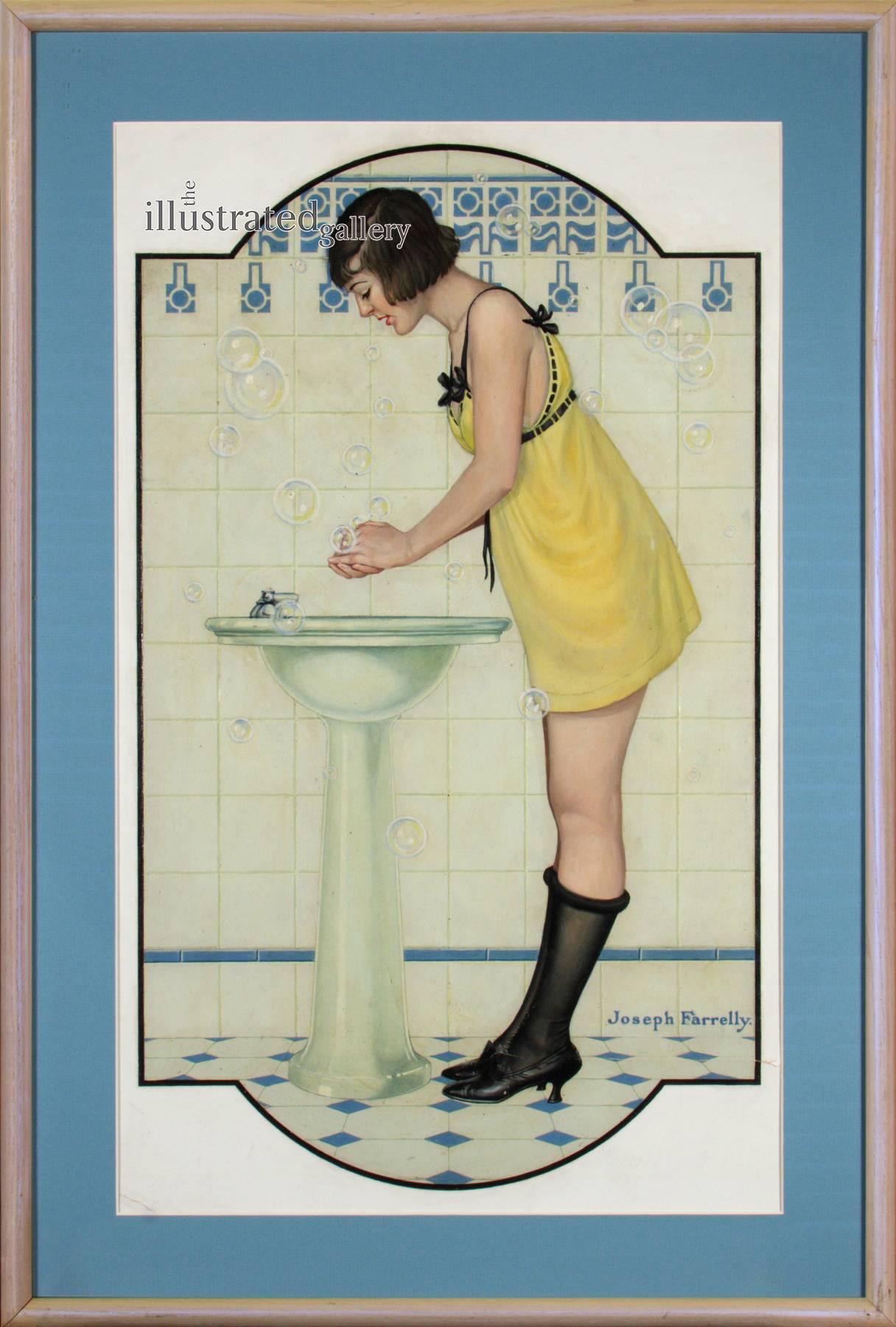 Mädchen im Waschbecken – Painting von Joseph Farrelly
