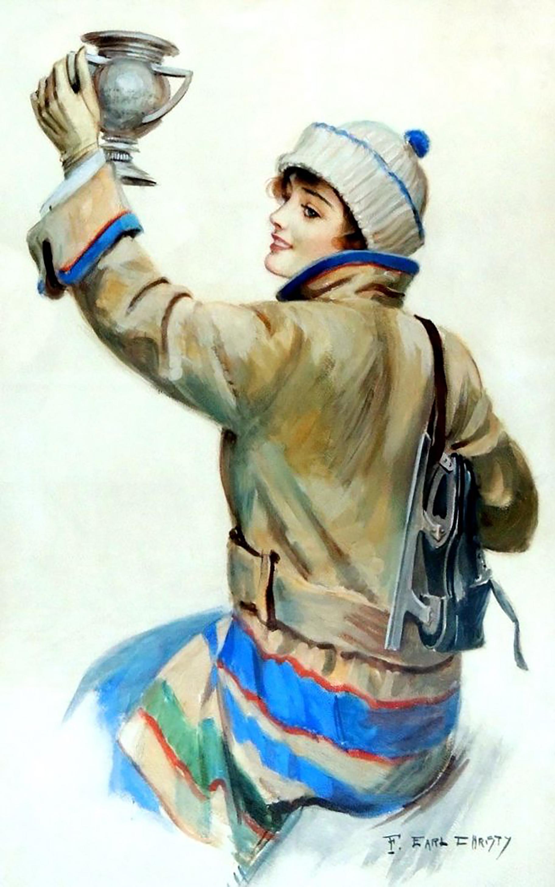 Skating Woman, American Art Works Calendar Illustration, 1917