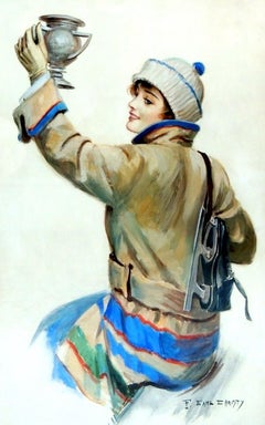 Antique Skating Woman, American Art Works Calendar Illustration, 1917