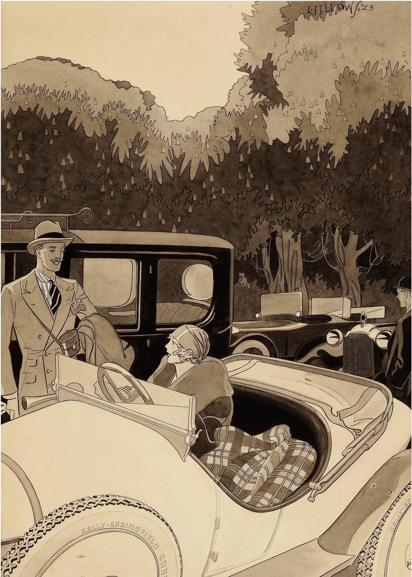 Art Deco Couple in Classic cars from the 1920's