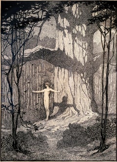 Nude Man in Idyllic Fantasy  Woodland   Pre-Raphaelite  Female Illustrator